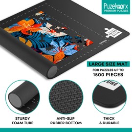 Puzelworx Puzzle Mat, Roll Up Puzzle Board for Jigsaw Puzzles - 1500 Pieces Protector, Saver, Organizer, Non-Slip Rubber Bottom, Foam Rolling Tube, Polyester Top w/Storage Bag + Bonus Puzzle Glue