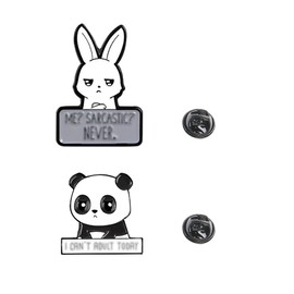 Wixine 2Pcs I Can't Adult Today Enamel Pin Cartoon Panda Brooch and Me? Sarcastic? Never Rabbit Enamel Pin Funny Animal Badge Brooch Accessories
