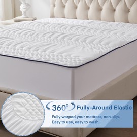 Siluvia Twin Mattress Protector Waterproof Mattress Cover-Pillow Top Mattress Cover Quilted Fitted Mattress Protector Top 8-21" Deep Pocket Cooling Mattress Topper (White, Twin)