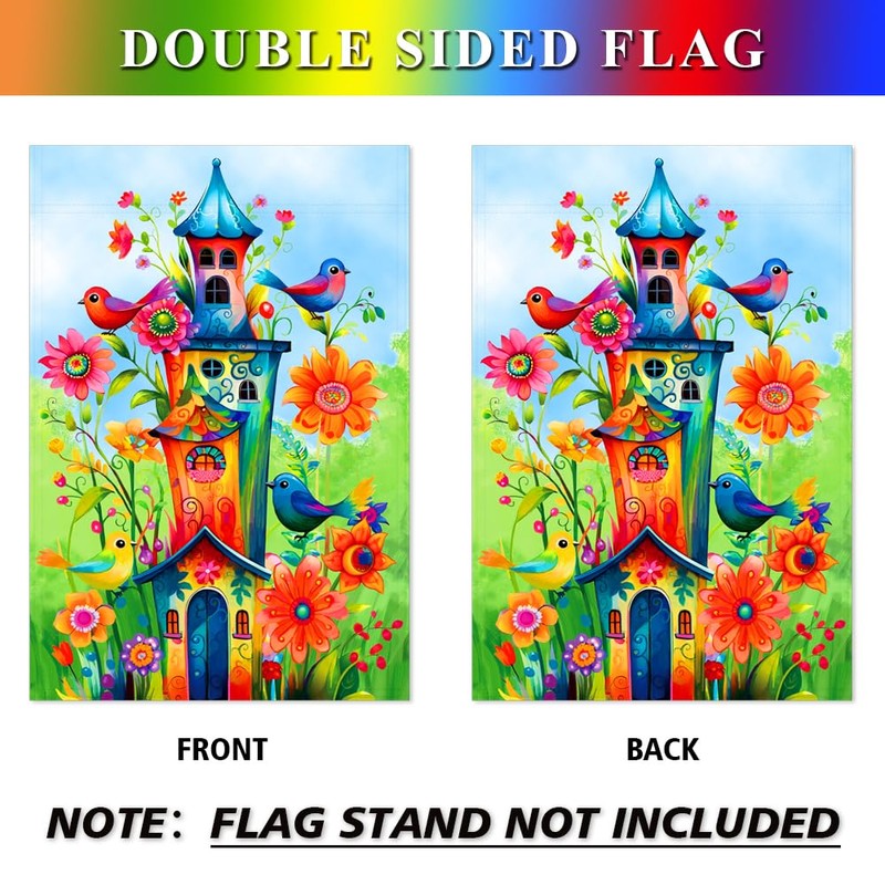 YMYIELD Whimsical Bird Garden Flag 12x18 Inch Double Sided Welcome