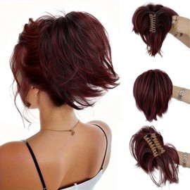 AOWVUTS Ponytail with Clip Short Curly Ponytail Clip in Claw Hair Extension Natural Synthetic Hairpiece Straight Extension Braid Ponytail Extension for Women Ladies