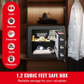 Happybuy Safe, 1.2 Cubic Feet Steel Security Safe with Digital Keypad & 2 Keys, Fireproof Bag, Protects Cash, Gold, Jewelry, Documents, 15.8x11.8x13.8 Inches for Home & Office