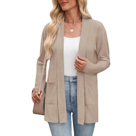 Zeagoo Kimono Cardigans for Women Lightweight Long Sleeve Open Front Business Casual Work Cardigan A-Khaki