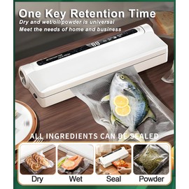 Vacuum Sealer for Food Fully Automatic Digital Countdown Display with 40 Vacuum Sealed Bags+3 Sealing Strips Food Saver Vacuum Sealer Machine Wet Dry Dual Purpose Super Suction Power Abs Material