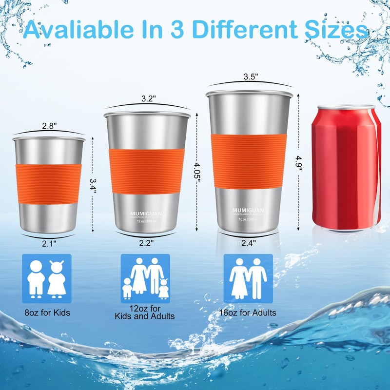16 oz Stainless Steel Pint Cups with Silicone Sleeves 16oz/500ml