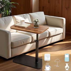 C End Table Adjustable Height,C Shaped Side Tables Living Room and Bedroom for Sofa, Chair,Bed,Coffee Small Spaces Side Table (Walnut Brown)