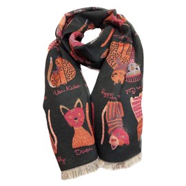 J26 XXL Autumn Bear Cat Scarf Cotton Winter Scarf Stole Scarf Transition Scarf, Cat Black Red