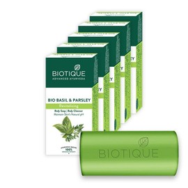 Biotique Basil & Parsley Soap, 150g, 5 packs / 바이오티크 바질앤파슬리 비누, 150g, 5개입