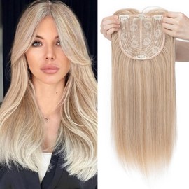MY-LADY Hair Toppers for Women with Thinning Hair 18 Inch Toppers Hair Pieces for Women Wiglets with Bangs 6"x6" Lace Base Clip in Synthethic Hairpieces Mixed Blonde