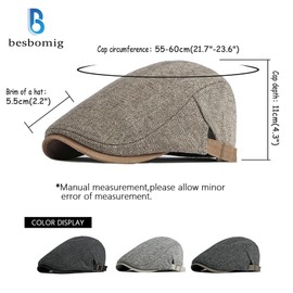 besbomig Classic Mens Tweed Flat Cap Vintage Beret Flat Caps Newsboy Cap - Unisex Adjustable 55-60CM Duckbill Cap Golf Driving Baseball Caps Irish Hat Dark Khaki