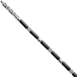 Jobo Women's Stainless Steel Bracelet with Black Ceramic and Cubic Zirconia 21cm, Stainless Steel, Cubic Zirconia