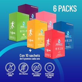 Hidra2go, Electrolitos Sin Azucar, Con Vitamina C, Complejo B, Magnesio Y Potasio, 60 Sobres, Sabores Mixtos