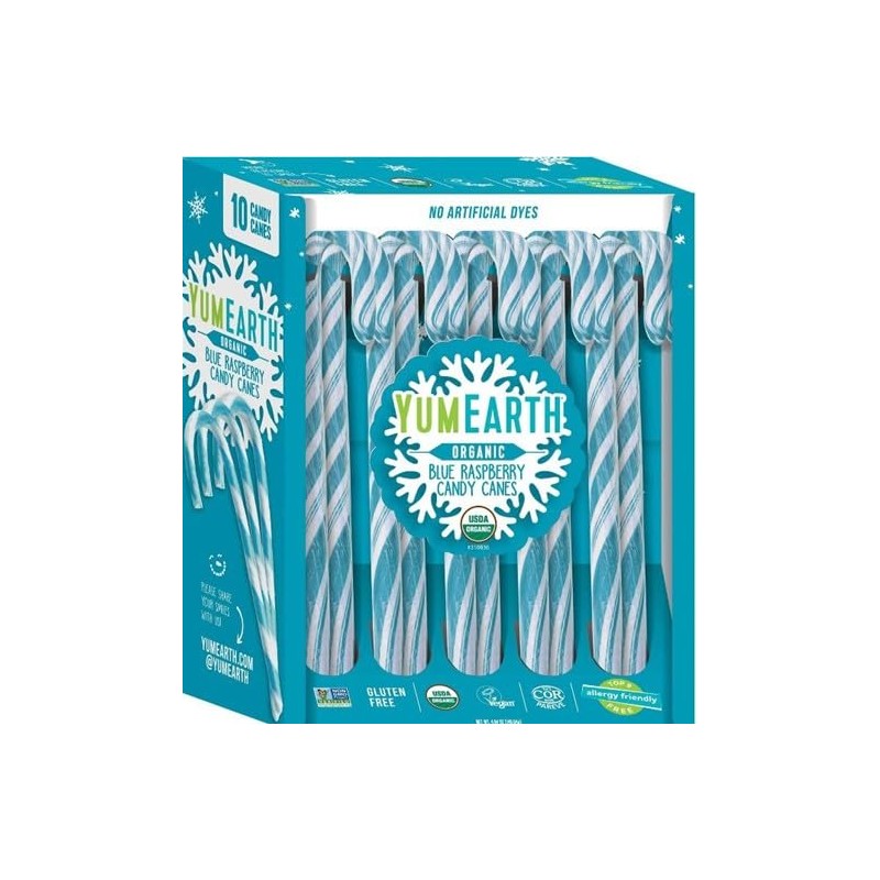 YumEarth Organic Blue Raspberry Candy Canes 10ct Box
