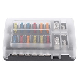 Yctze Bloque de fusibles de 12 vías, caja de fusibles de 12 circuitos con soporte de bloque de tierra Luz indicadora LED MNI Reemplazo del motor para coche, yate, barco marino para caja de fusibles Caja de fusibles de 12 vías Caja de portafusibles Caja d