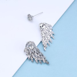 Cimenexe Vintage Angel Wing Ear Jacket Earrings Silver Crystal Studs Earrings Rhinestone Wing Earrings Two Ways Front Back Studs Earrings Jewelry for Women and Girls Gifts