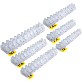 KafTon's Transparent Electrical Terminal Block Strips/Connector Strips Electrical Connectors in 6 Sizes- 3A 5A 10A 15A 30A 60A, Double Screwclamp, Copper Terminals, PE Material Used (Total 6 Pcs.)