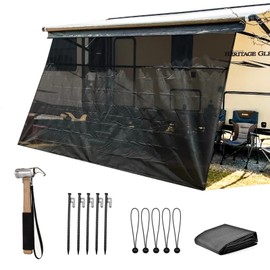 RV Awning Shade Screen with Zipper 9'X18'3'', Black Mesh Camper Awning Shade Screen, Universal Trailer Camper RV Awning Sun Shade Screen - Comes with Ground Nail Hammer Set