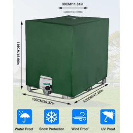 IBC Tank Cover, Rain Barrel Accessories for Water Tank 1000 L, IBC Tank Container Cover, Anti-UV Protective Tarpaulin, Rainwater Tank Cover, IBC Cover Lid, 120 x 100 x 116 cm (Green)