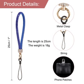 sourcing map 1 Pcs Universal Phone Lanyard, Detachable Wrist Strap Glitters with Phone Patches Luxury String Bling Phone Strap for DIY, Earbuds, Keychain, Coin Purse, Wallet, Deep Blue