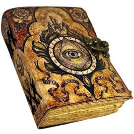 Spell Book of Shadows Journal with Lock Clasp Witchcraft Supplies Vintage Handmade Leather Luna Moths and Morpho Butterfly Print Diary Witchcraft Supplies (The Lovers) (Hamza Hand)