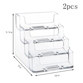 Business Card Holder, 2 Pieces Business Card Display Rack, Business Card Table Stand 4 Compartments Transparent Business Card Table Stand for Desk Business Card Stand