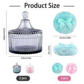 4 Pcs Large Body Powder Puff and Container Large Glass Powder Container with Puff Crystal Case Soft Washable Reusable Fluffy Makeup Sponge Wet Dry (Clear and Grey)