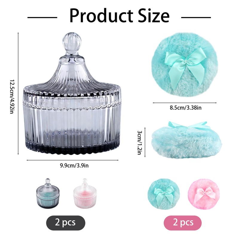 4 Pcs Large Body Powder Puff and Container Large Glass