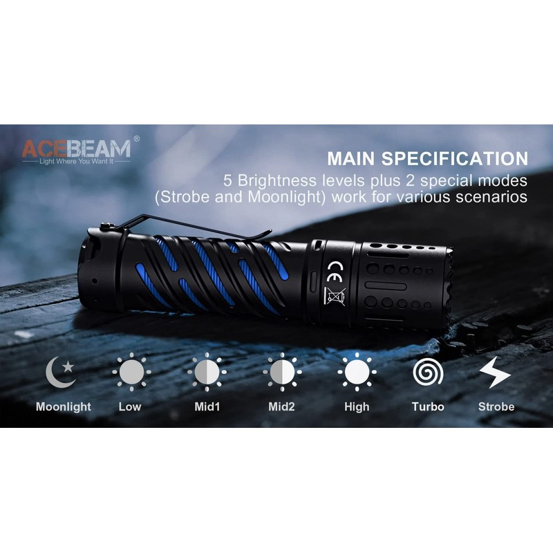 ACEBEAM E70 LED Flashlight -4600 Lumens -up to 240 Meters