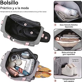 Bolsa Deportiva para el Gym, bolsa de viaje impermeable con compartimento para zapatos y bolsillo para ropa mojada, bolsa de deporte para viajes, entrenamiento, deporte