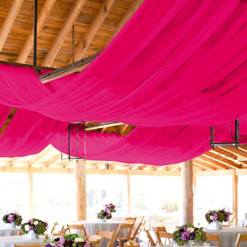 FOTSHARER Ceiling Drapes for Weddings Hot Pink 5x30FT 2 Panels