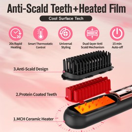 Mingxin Cordless Hair Straightener Brush, Instant Frizz-Free Portable Straightener,ECO GoBrush Pro 2025 for Women USB-C Rechargeable Mini Hot Straightening Comb for Travel