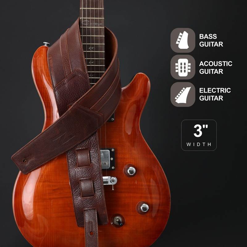 Nefelibata 3" Wide Full Grain Leather Guitar Straps, brown