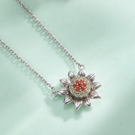 PCTJYFU Sunflower Necklace 925 Sterling Silver Daisy Pendant Flower Jewelry for Women Lady, Sterling Silver, Cubic Zirconia