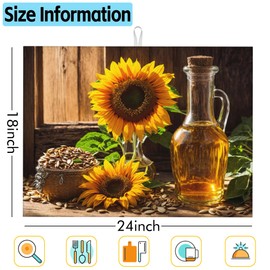 Large Dish Drying Mat for Kitchen Counter,18"X24" Sunflowers with Oil Bottle Absorbent Reversible Microfiber Dish Drying Mat Dish Drainer Mat,Dishes Mat Drying Pad for Kitchen Countertop Coffee Bar