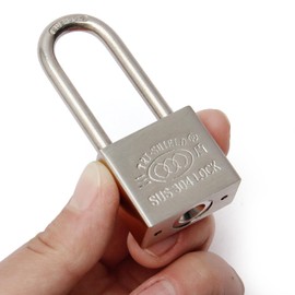 Aicosineg Padlock, Key Type, 304 Stainless Steel, Outdoor, Durable, Corrosion Resistant, Waterproof, Keyhole, Security Lock, Security Lock, Vine Long Padlock, Silver, Width 1.2 x Depth 0.6 x Height