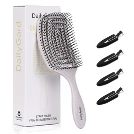 Daily Gard Detangling Brush, Dry and Wet Vented Detangler Hair Brush for Women and Men, Professional Paddle Curved Styling Hairbrush for Straight/Curly/Thick/Long/Wavy/Damaged Hair, Beige