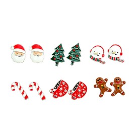 Christmas Earrings for Women Girls, 6 Pcs of Christmas Stud Earrings: Santa Claus/Christmas Tree/Snowman/Candy Cane/Cookie, Christmas Xmas Presents Jewellery | Christmas Earrings Gifts