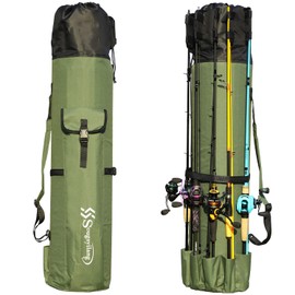 Sougayilang Fishing Rod Bag Canvas Rod Case Organizer Pole Storage Bag Fishing Rod and Reel Carrier Organizer for Travel, Gift for Father, Boyfriend and Family-Green