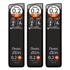 Pentel Ain Mechanical Pencil Leads 0.2mm 2B, Pack of 3 AMZ-XC2822B3P
