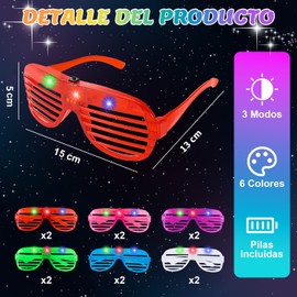 AUTOWT 12 Pcs de Gafas de Neón LED, 6 Colores que Brillan en la Oscuridad con 3 Modos de Luz, Gafas con Obturador que Brillan Oscuridad Suministros para Fiestas de Navidad Regalos para Niños y Adultos