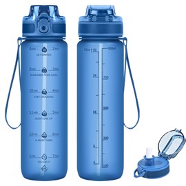 Alwager - Botella de agua de 32 onzas con pajita, botella motivacional con marcador de tiempo y correa, sin BPA y a prueba de fugas, botella de agua inspiradora para deportes al aire última