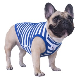 iChoue English Bulldog Striped T Shirts Clothes for Medium Dogs Vest Tank Tops Puppy Large French Frenchie Pug Boston Terrier Pitbull White Blue Strips - XL