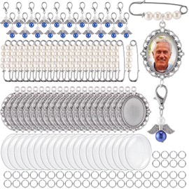 Trnayi 20 Sets Memorial Photo Charm Pin Bulk for Wedding Bouquet Blank Keepsake Brooch Making Kit for Mother/father of Bride, Custom DIY Bridal Pin, Something Blue Theme Funeral Family Pins (Blue)