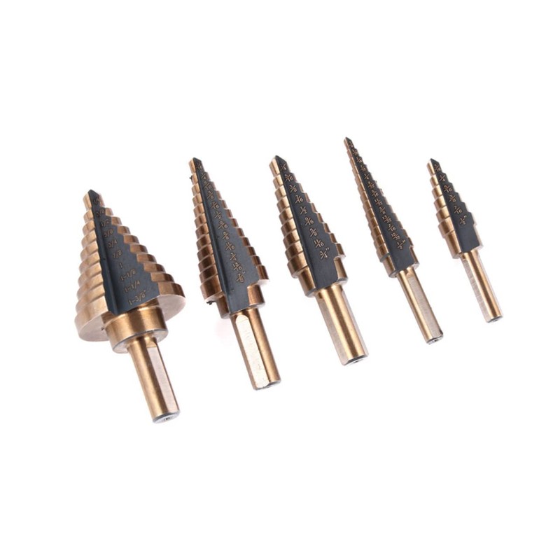 TEHAUX 5pcs Step Drill Bit Set Multiple Hole Drill Bit