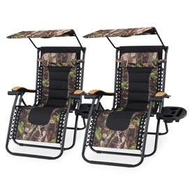 Athena Collection Zero Gravity Outdoor Lounge Chair Set of 2 with Canopy Shade, 29" Width Pool Lounge Lawn Chairs Reclining with Cup Holder, Outdoor Chaise for Beach Patio Outside, Jungle