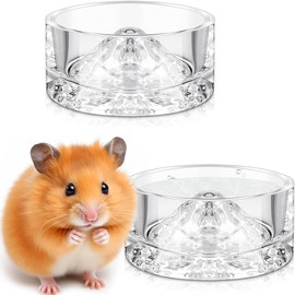 2 Pcs Hamster Water Bowls Glass Hamster Food Bowls Mountain Style Drinking Bowls Anti Turning for Dwarf Syrian Hamsters Guinea Pig Gerbils Mice Hedgehog Rats Chinchilla-Sized Small Pets (Transparent)