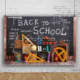 ChloropLastid 8x6ft Back to School Backdrop Math Class Blackboard Bookshelf Pencils Ruler First Day of School Photography Background Students Teachers Artistic Portrait Photo Studio Props