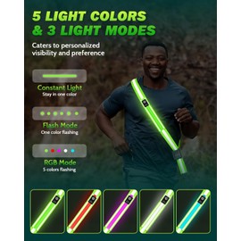 Fitense Fitense LED Reflective Belt Sash - 5 Lights Colors & 3 Light Modes High Visibility Night Safety Belt, Rechargeable Light Up Running Gear Adjustable Vest Straps for Runners Walkers Men Women