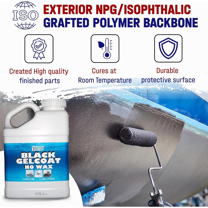 Black Gelcoat No Wax Gallon with 60cc Hardener (MEKP)