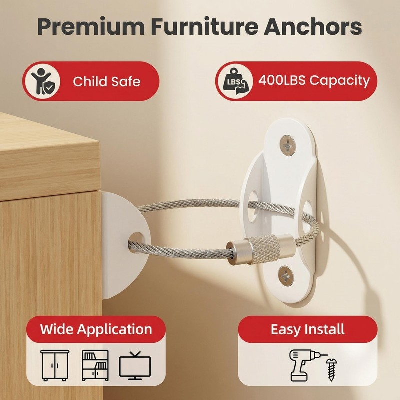 YiiSeeJo 10PCS White Furniture Anchor, Furniture Anti-Tip Straps